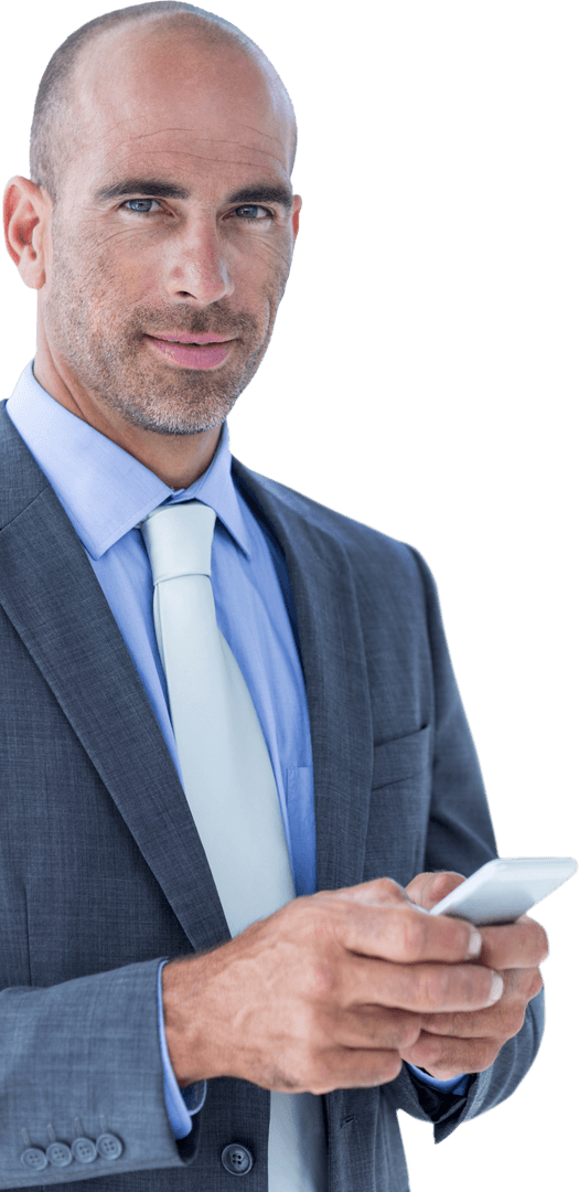 Transparent Businessman in Suit with Smartphone