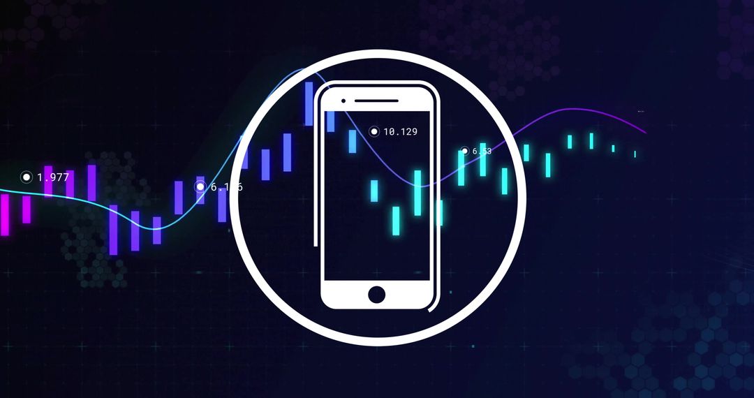 Smartphone Icon Over Financial Data and Stock Market Graph