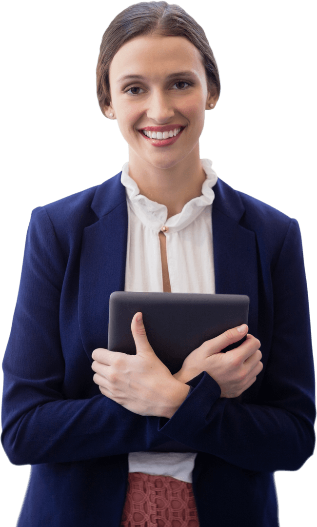 Smiling Businesswoman Holding Tablet Transparent Background