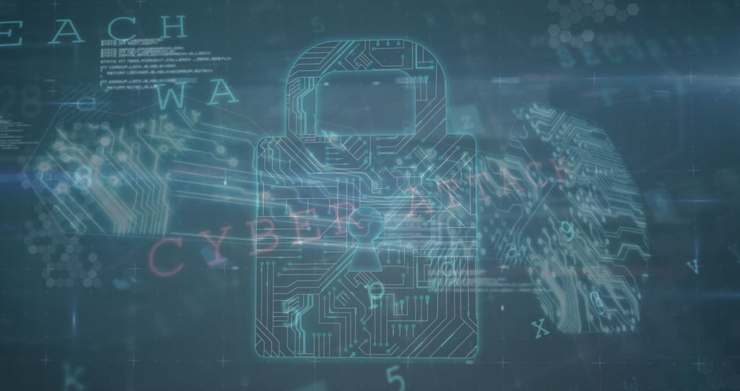 Digital Padlock with Floating Folders and Cybersecurity Elements