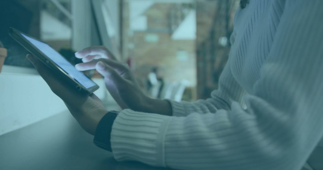 Businesswoman Using Tablet with Data Processing Interface