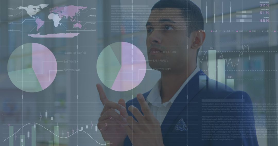 Businessman Analyzing Futuristic Financial Graphs