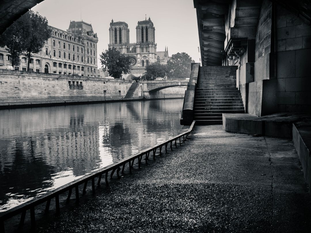 Historic Cathedral Riverscape in Black and White - Free Images, Stock Photos and Pictures on Pikwizard.com