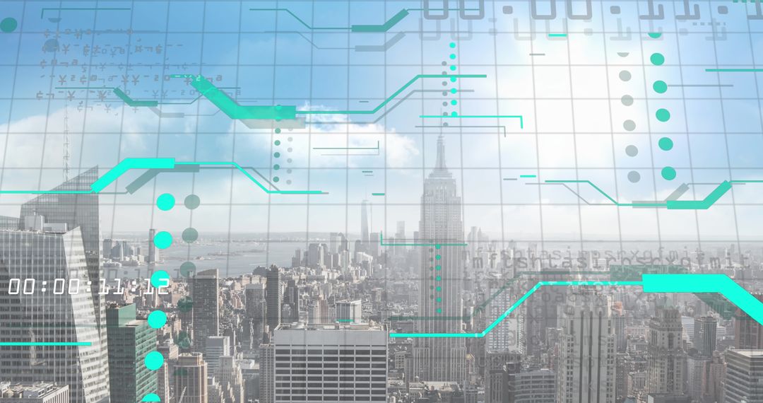 Abstract Digital Financial Data Overlay on Urban Cityscape