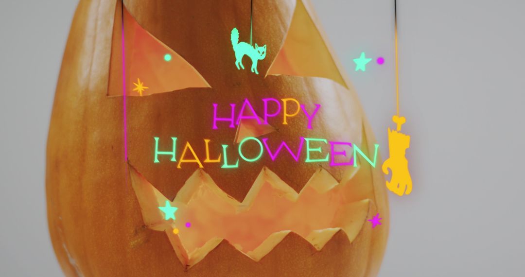 Neon Halloween Greeting with Spooky Pumpkin Design