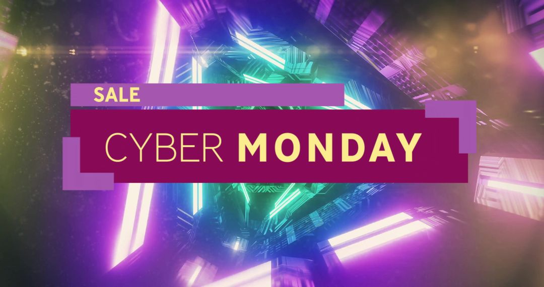 Cyber Monday Sale Neon Glowing Text Geometric Background Design