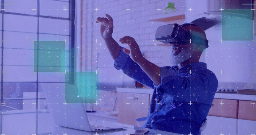 Man Engaging with Virtual Reality at Home Office