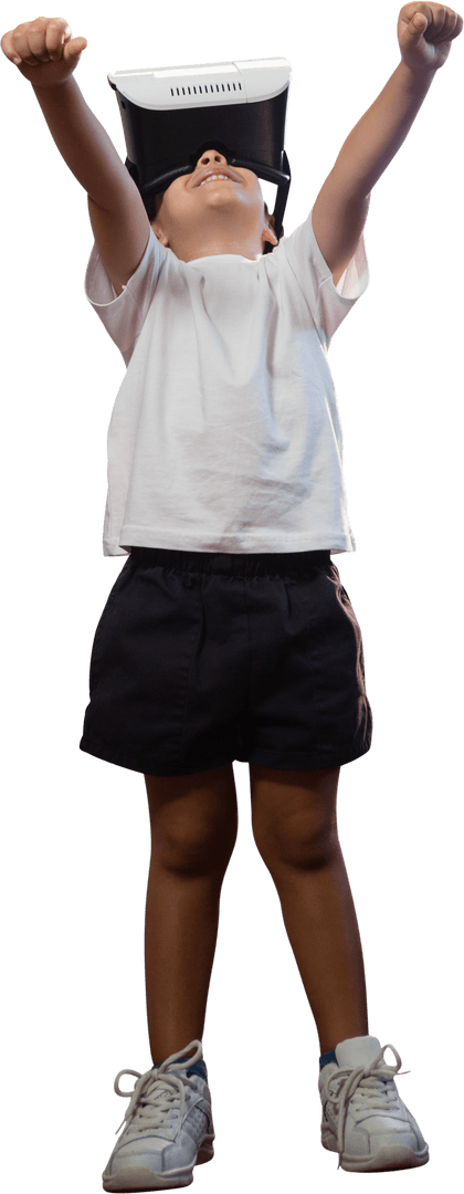 Transparent Full Length Boy Using Virtual Reality Glasses Enjoying Experience