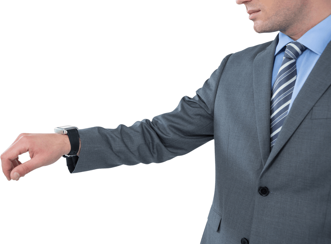 Caucasian Businessman Checking Time on Wristwatch Transparent Background