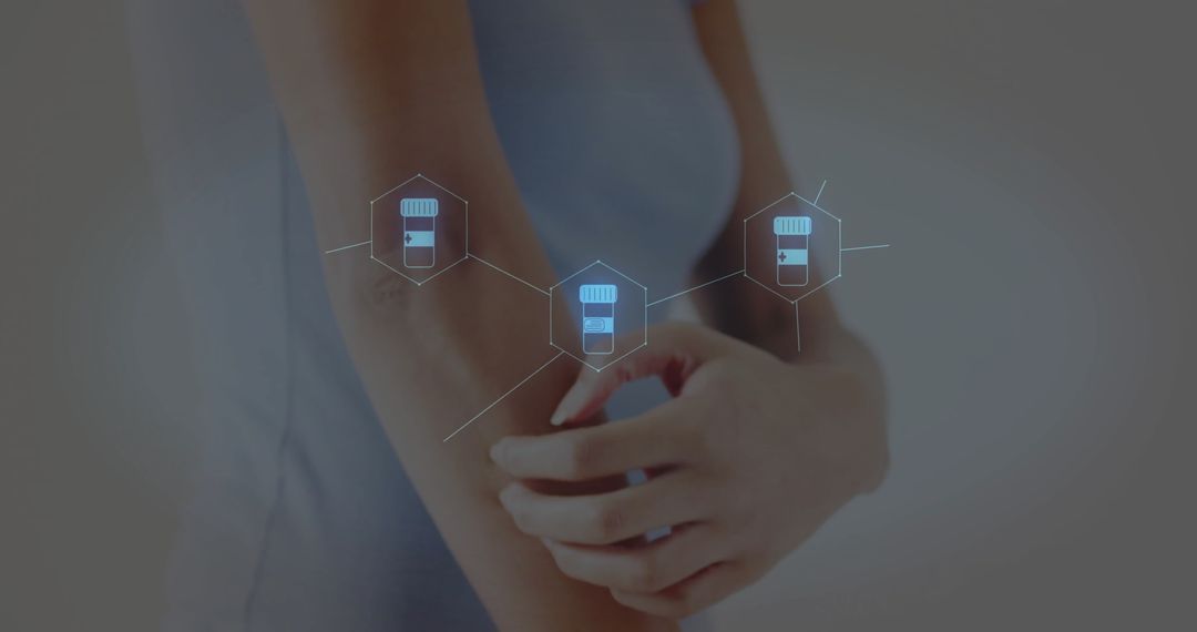Digital Health Interface with Medicine Icons on Arm