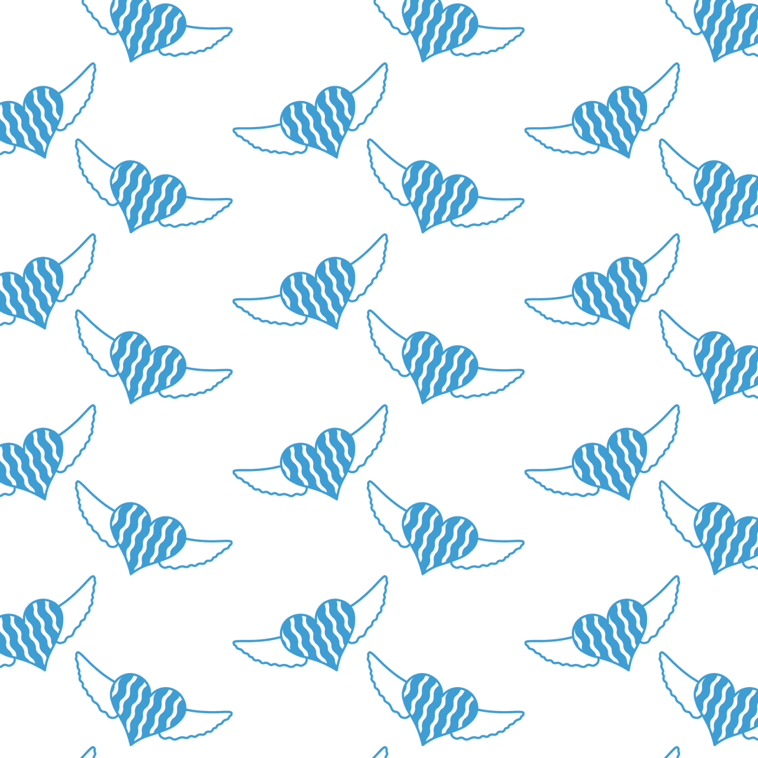 Blue Winged Hearts Pattern on Transparent Background