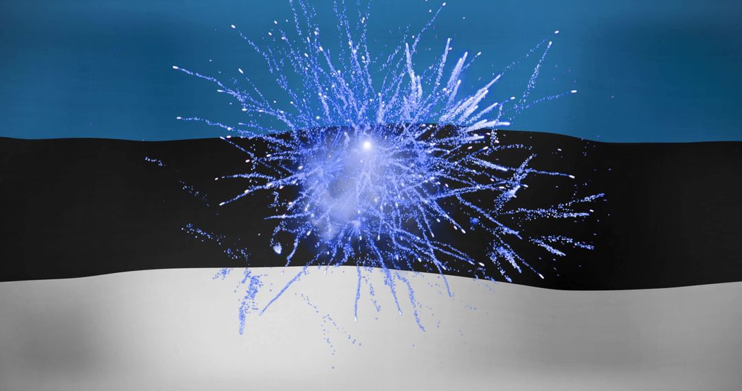 Digitally Rendered Fireworks Exploding Over Estonian Flag