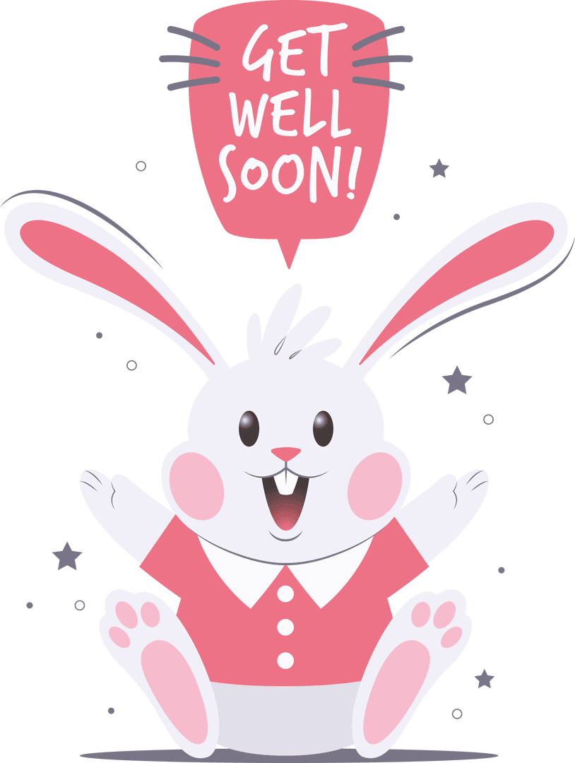 Cute Bunny with Get Well Soon Message on Transparent Background