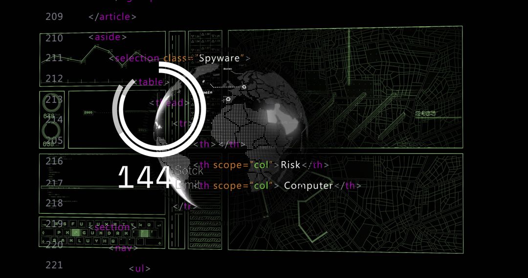 Digital Data Processing with Global Map and Code Elements - Free Images, Stock Photos and Pictures on Pikwizard.com