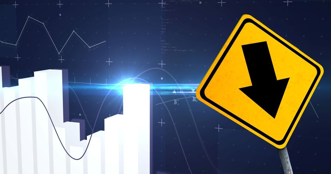 Financial Decline Indicator with Abstact Blue Background Art Scene