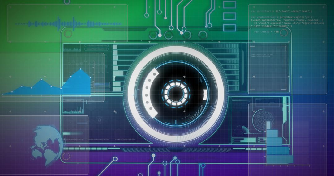 Futuristic Digital Interface with Data Processing and Globe
