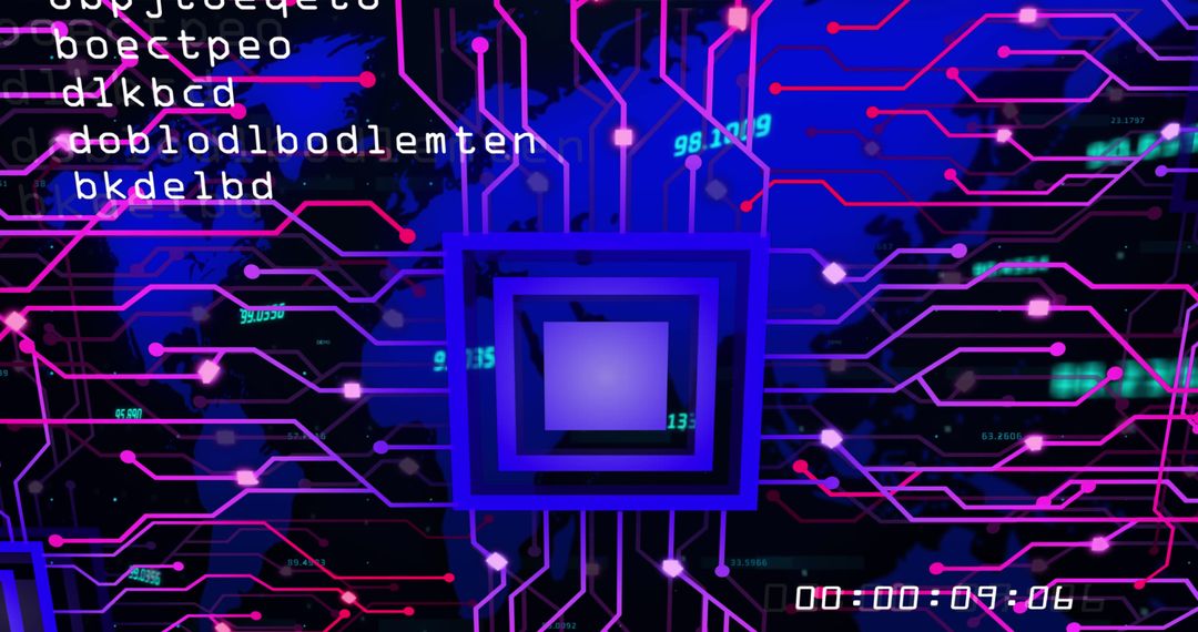 Futuristic Data Processing Digital World Map