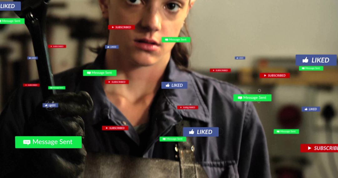 Skilled Metalworker Surrounded by Digital Notifications