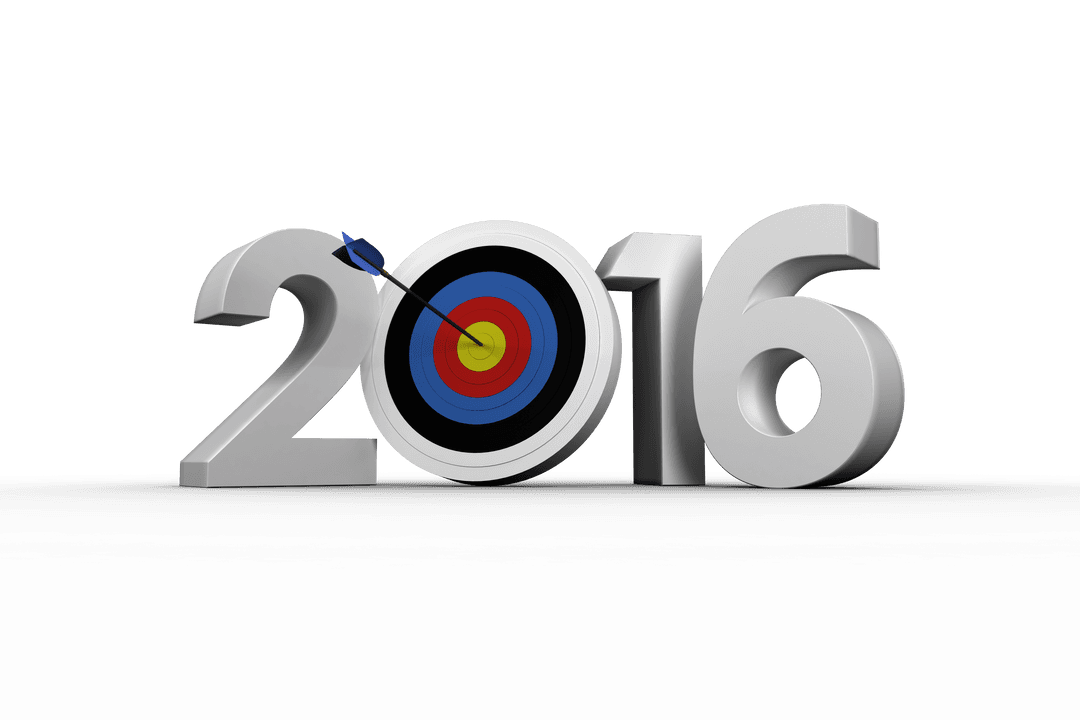 2016 Text with Archery Target on Transparent Background