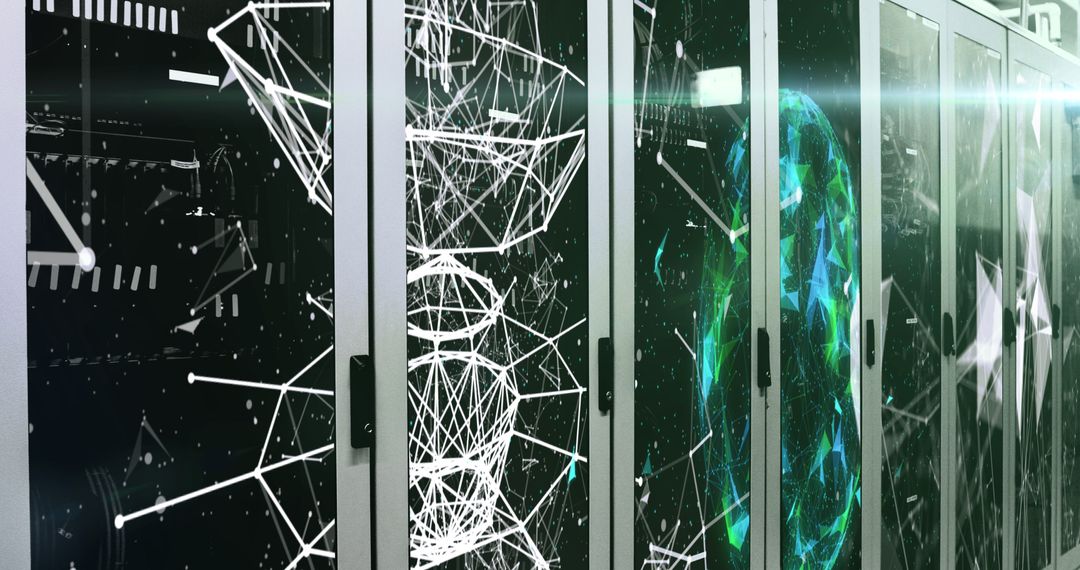 High-Tech Server Room with Digital Data Flow Concepts