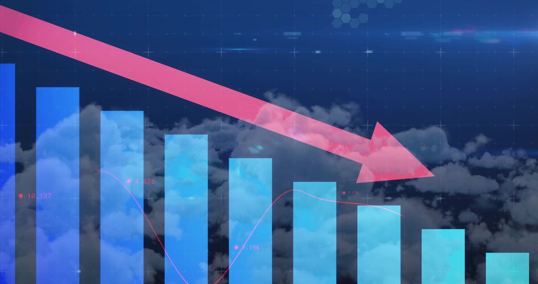 Declining Bar Chart with Downward Arrow Representing Economic Downtrend