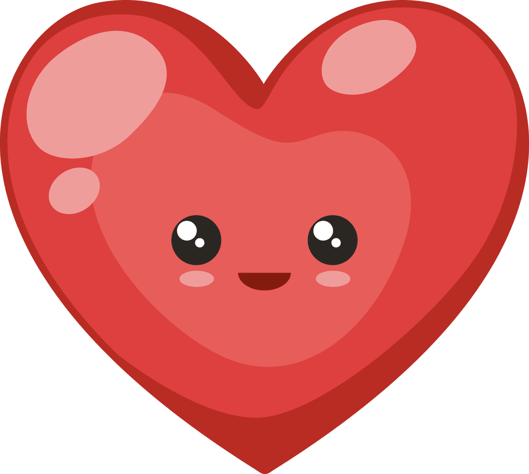 Cute Smiling Red Heart on Transparent Background