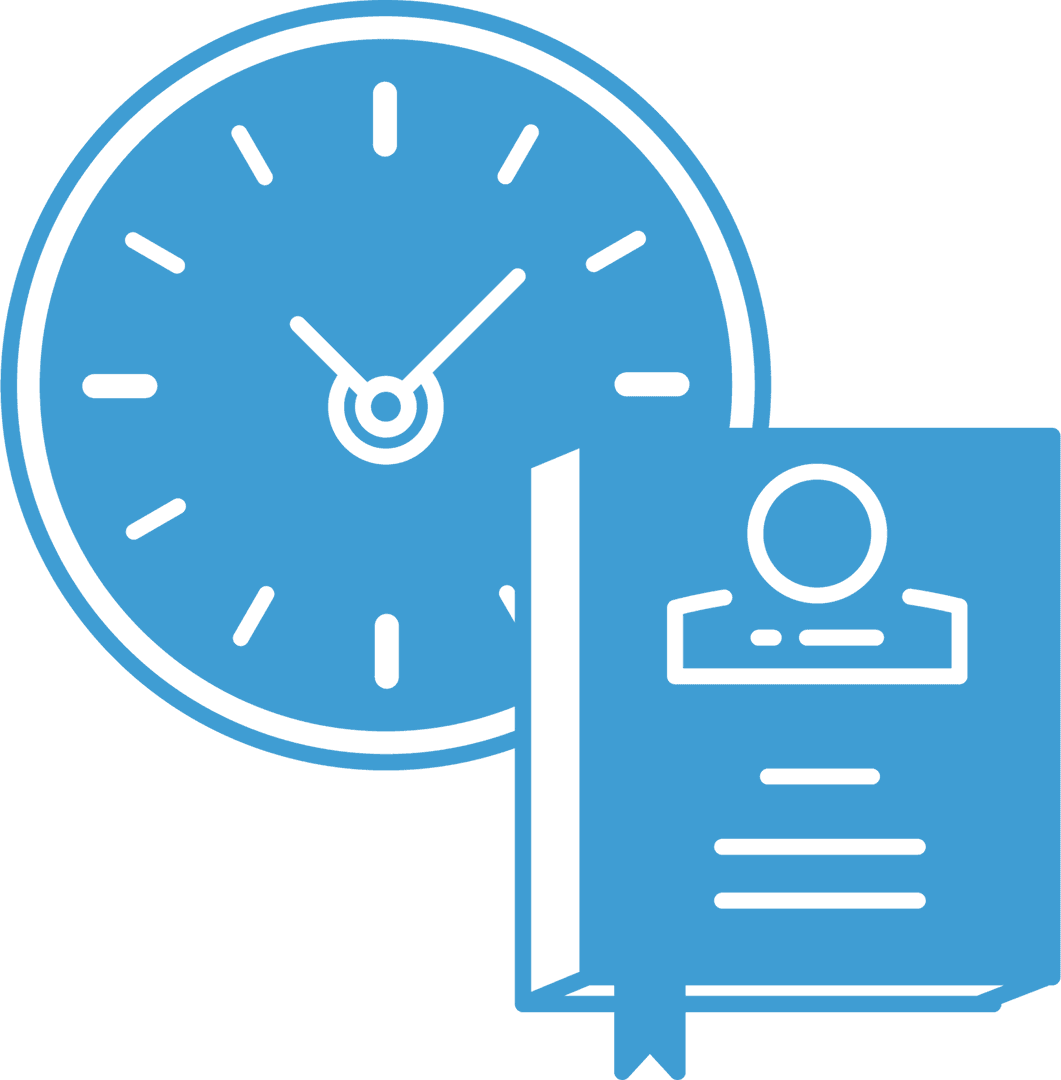 Blue Clock with Document Symbol on Transparent Background