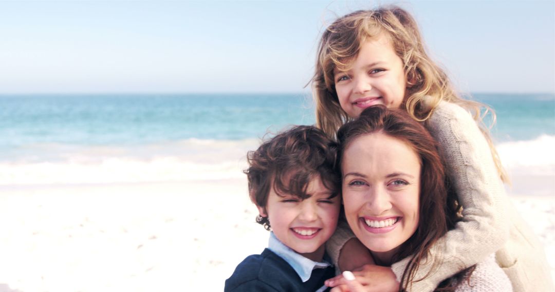 Happy Family Enjoys Fun Time on Sunny Beach Getaway