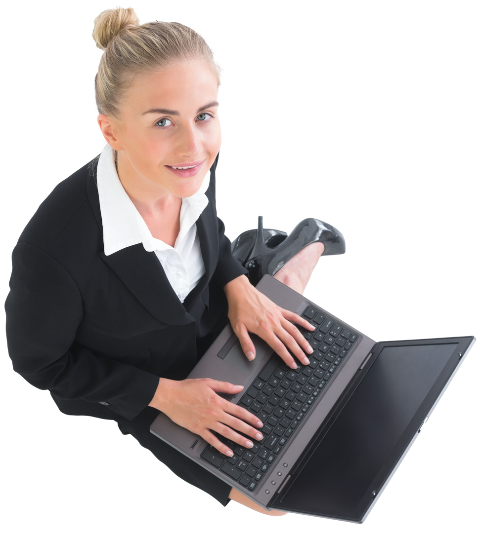 Happy Businesswoman Using Laptop on Transparent Background - Download Free Stock Images Pikwizard.com