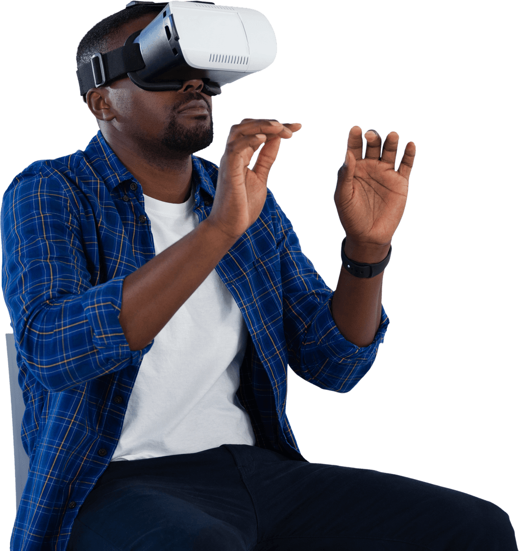 Person Interacting with Transparent Virtual Reality Innovation