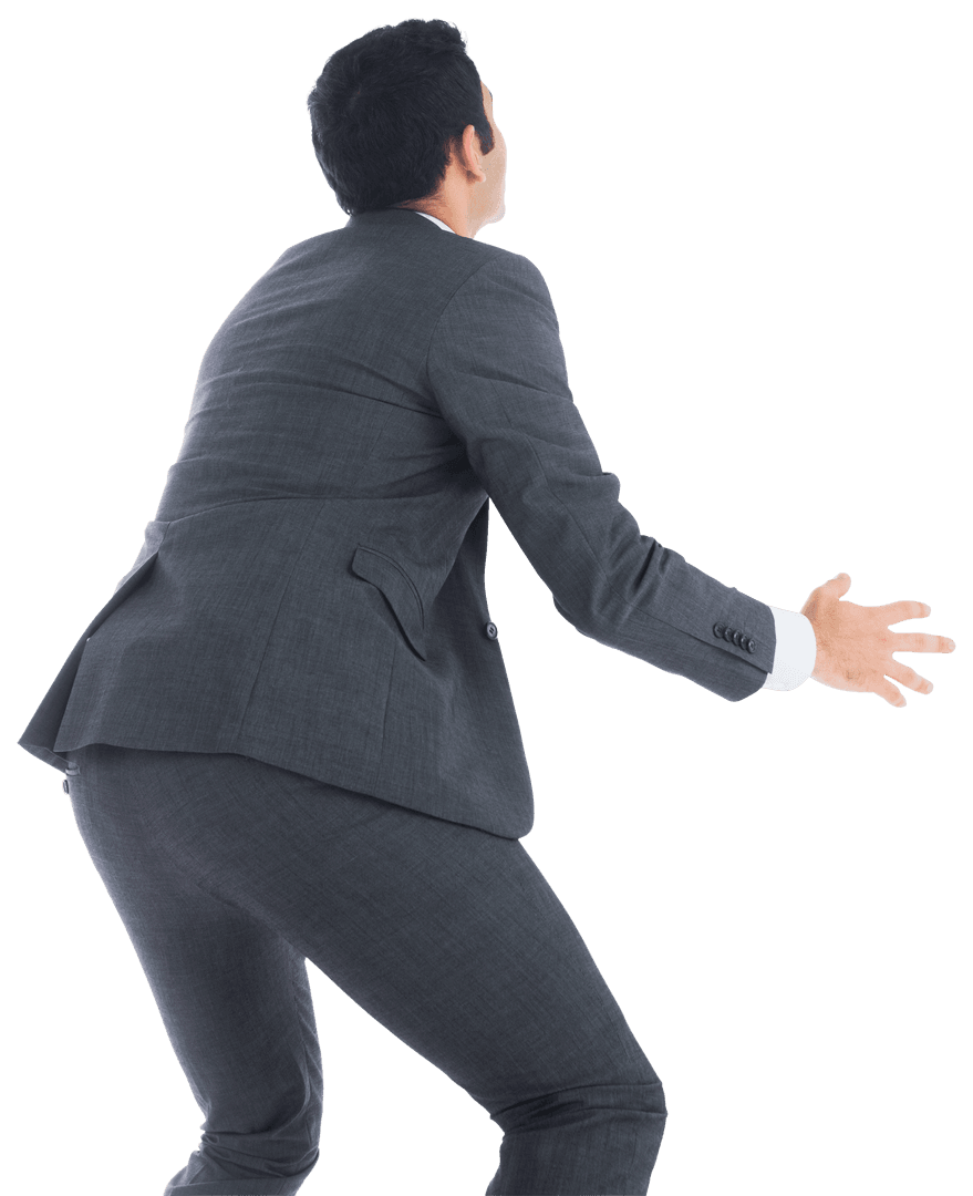 Back of Biracial Businessman Bending on Transparent Background