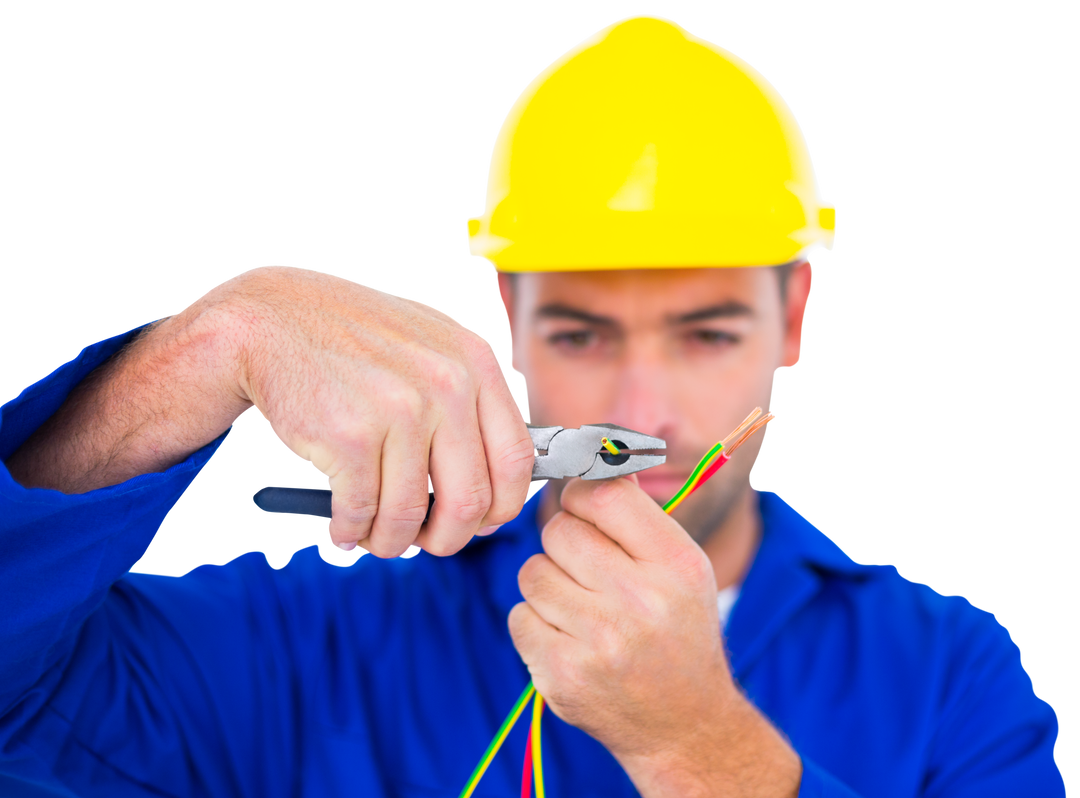 Transparent Background Electrician Wearing Hard Hat Cutting Wire Safely - Download Free Stock Images Pikwizard.com