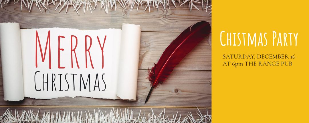 Festive Christmas Party Invitation with Scroll and Quill
