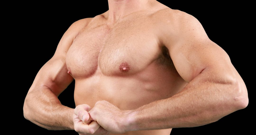 A Caucasian middle-aged man showcases his muscular upper body and arms, with copy space - Free Images, Stock Photos and Pictures on Pikwizard.com