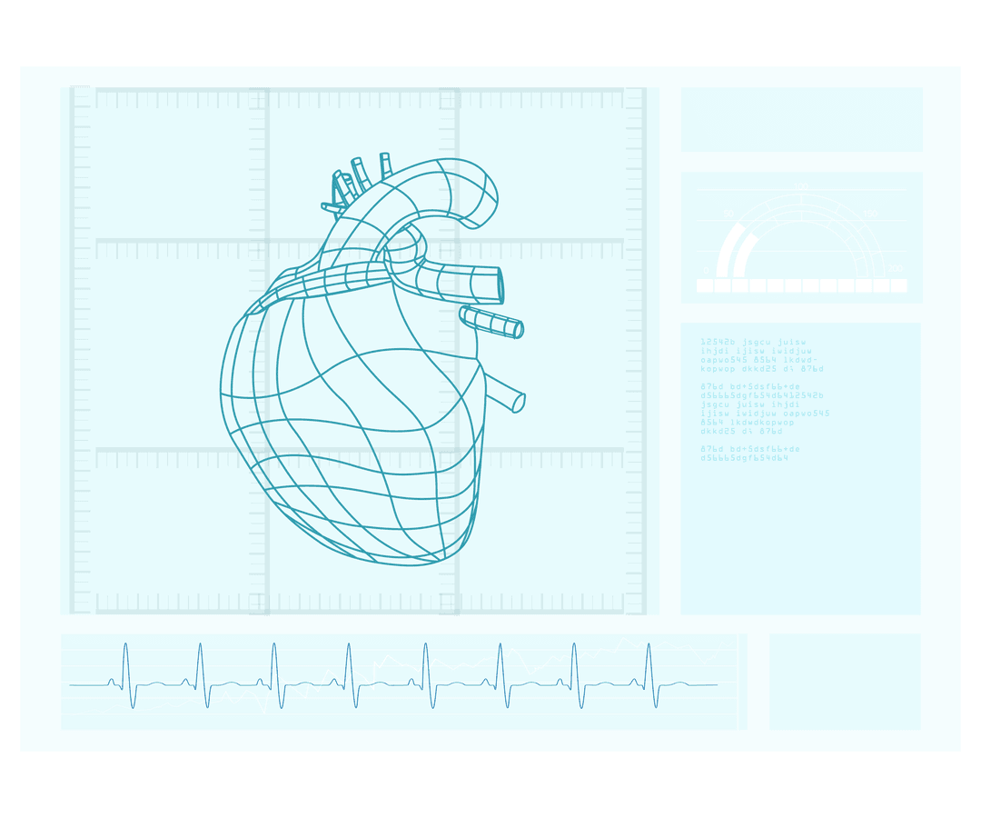 3D Futuristic Medical Interface with Heart Diagram on Transparent Background