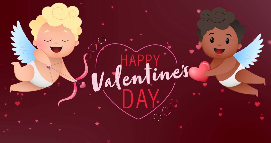 Cute Cherubs with Valentine Greetings and Heart Illustration