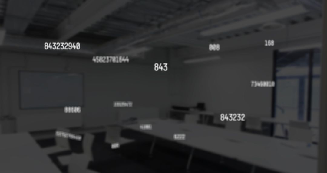 Digital Numbers Floating in Modern Office Space