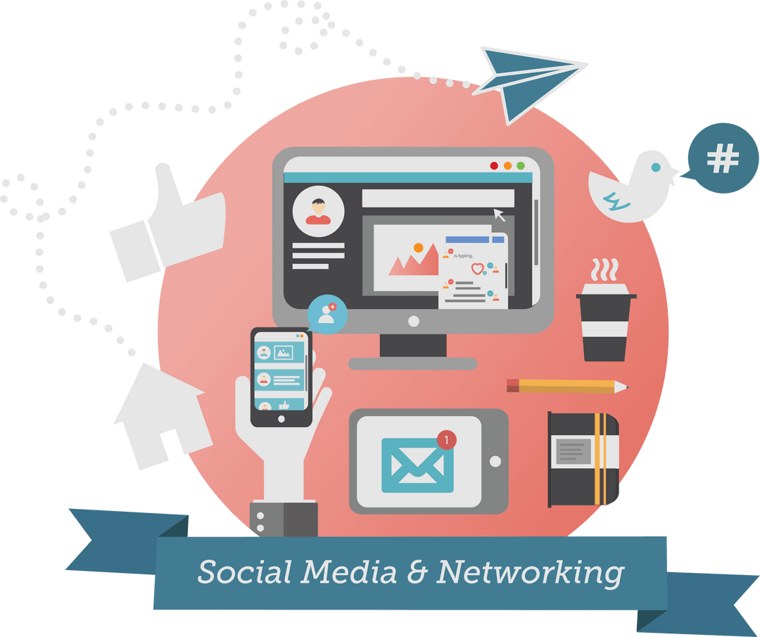 Transparent Social Media Connectivity Icons with Text