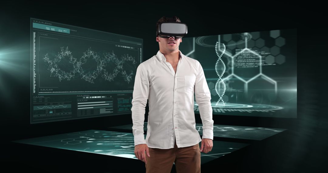 Businessman Exploring Virtual Reality in Medical Data Technology Environment