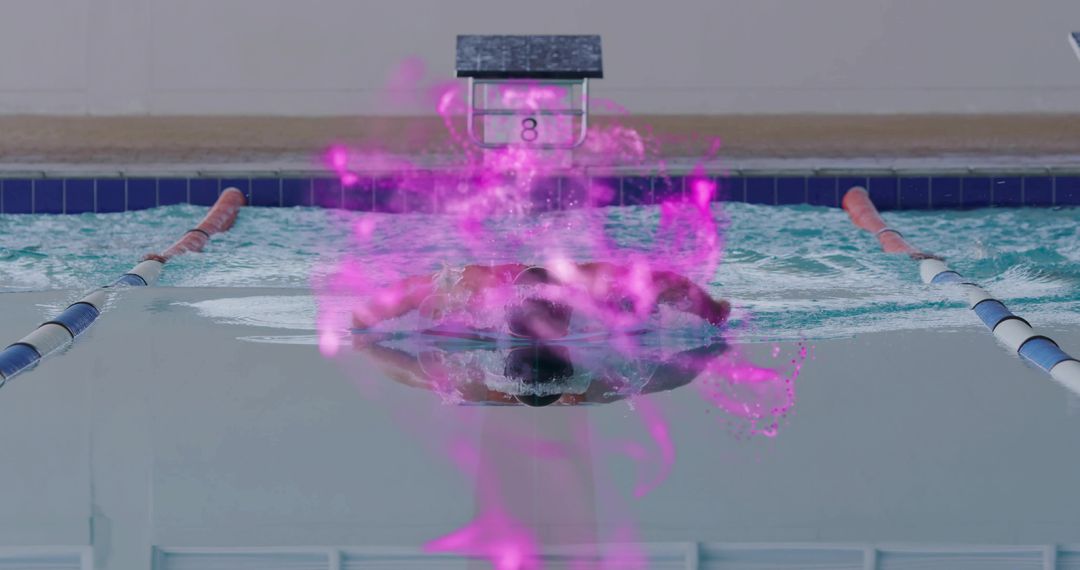 Swimmer Performing Butterfly Stroke with Futuristic Glow Effect