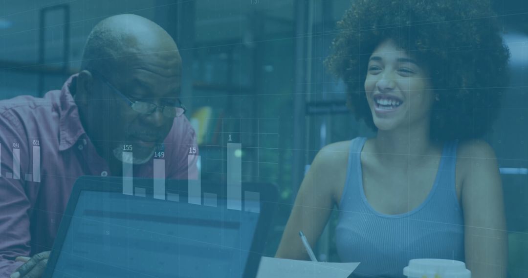 Smiling Business Team Analyzing Financial Data in Modern Office