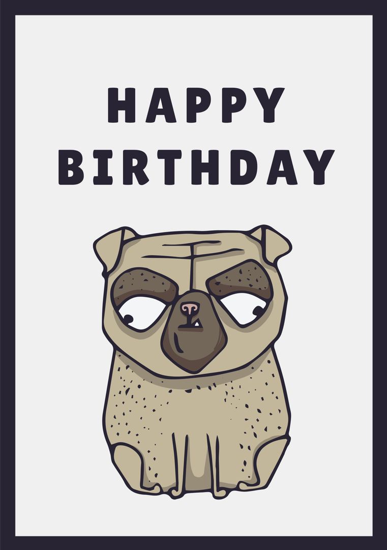 Cartoon Pug with Sunglasses in Casual Birthday Card - Download Free Stock Templates Pikwizard.com