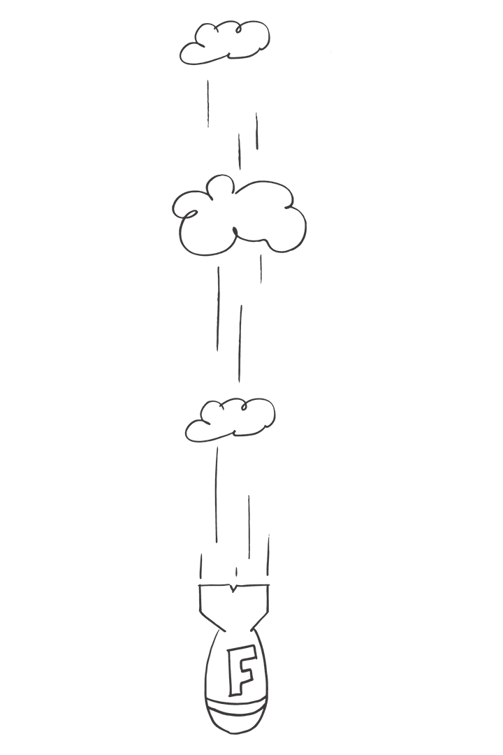 Transparent Illustration of Bomb Falling through Clouds in Vector Style