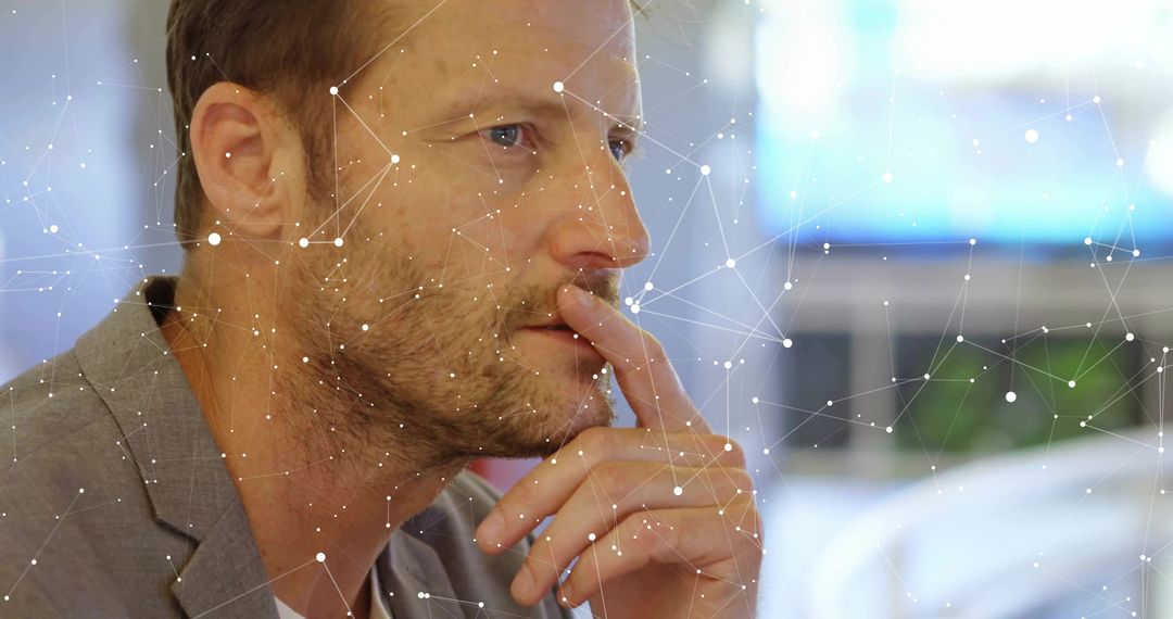 Thoughtful Professional with Digital Network Concept Overlay