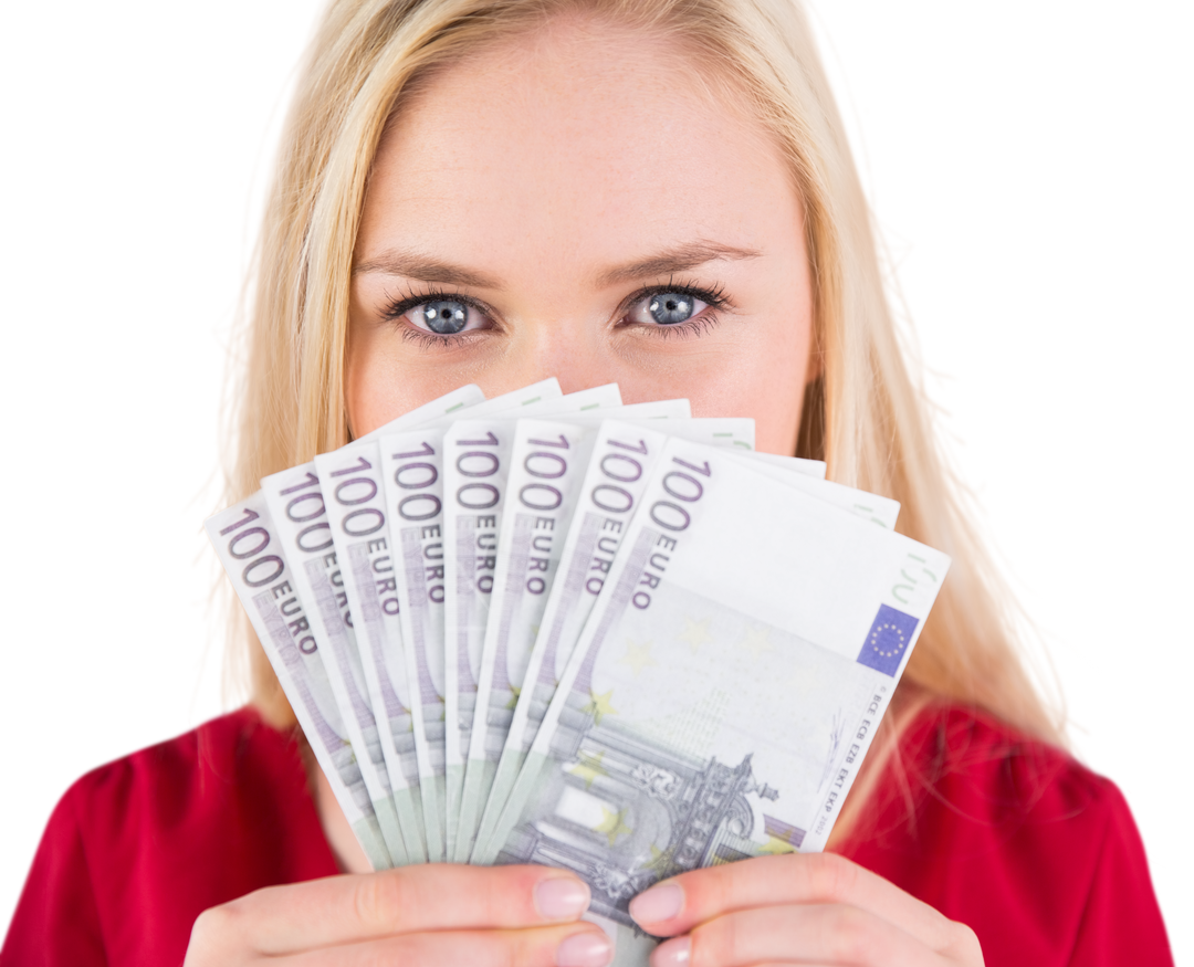 Transparent Closeup of Smiling Caucasian Woman Holding Euro Banknotes - Download Free Stock Images Pikwizard.com