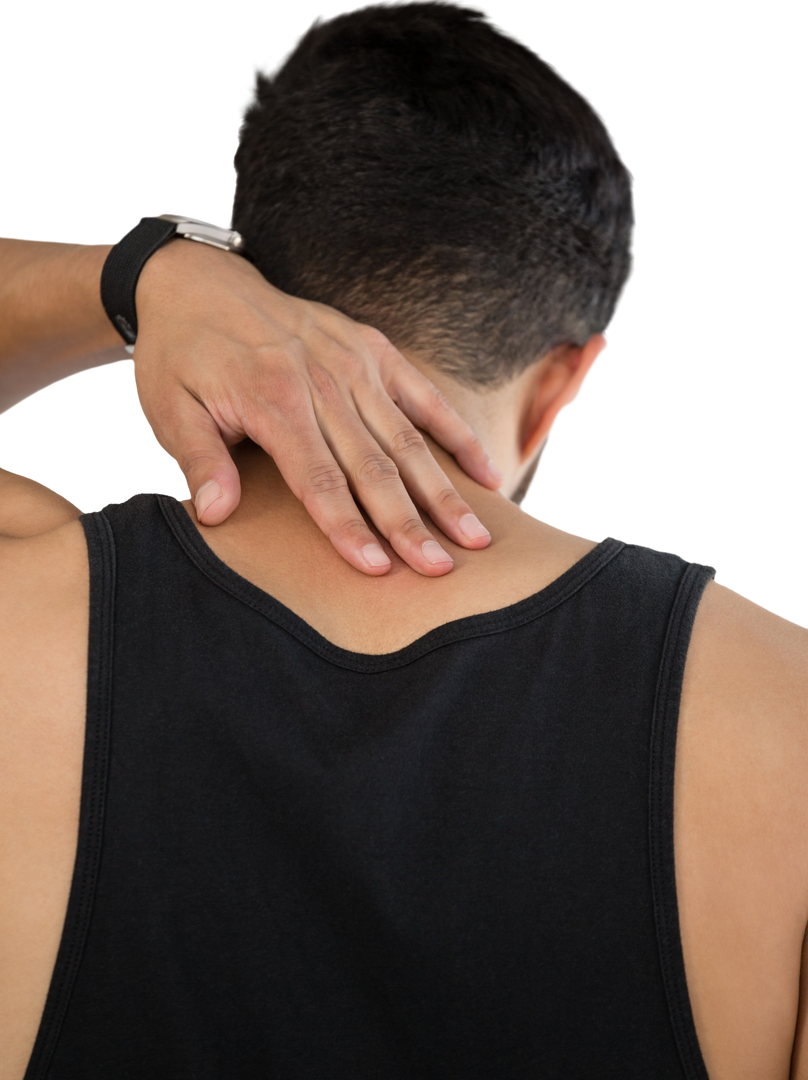 Man Touching Neck Pain Wearing Black Tank Top Transparent Background - Download Free Stock Images Pikwizard.com