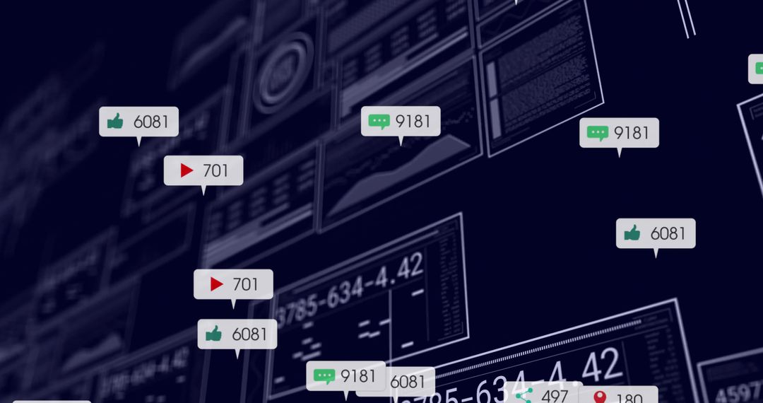 Futuristic Data Visualization Dashboard with Floating Icons