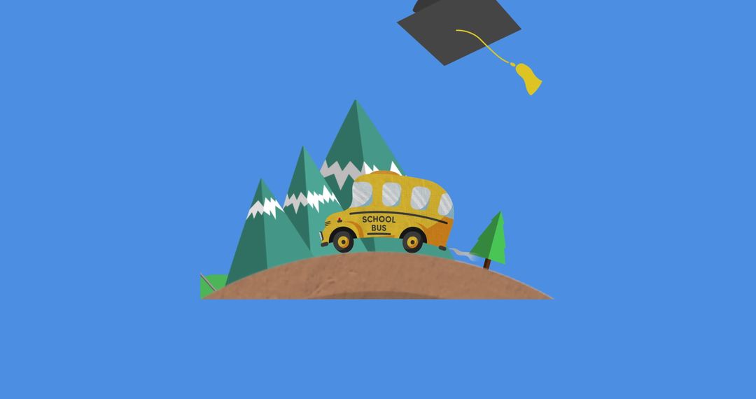 School Bus and Graduation Hat Representing Educational Success