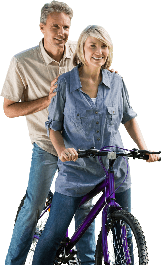 Happy Mature Couple Riding Bicycle Transparent Background