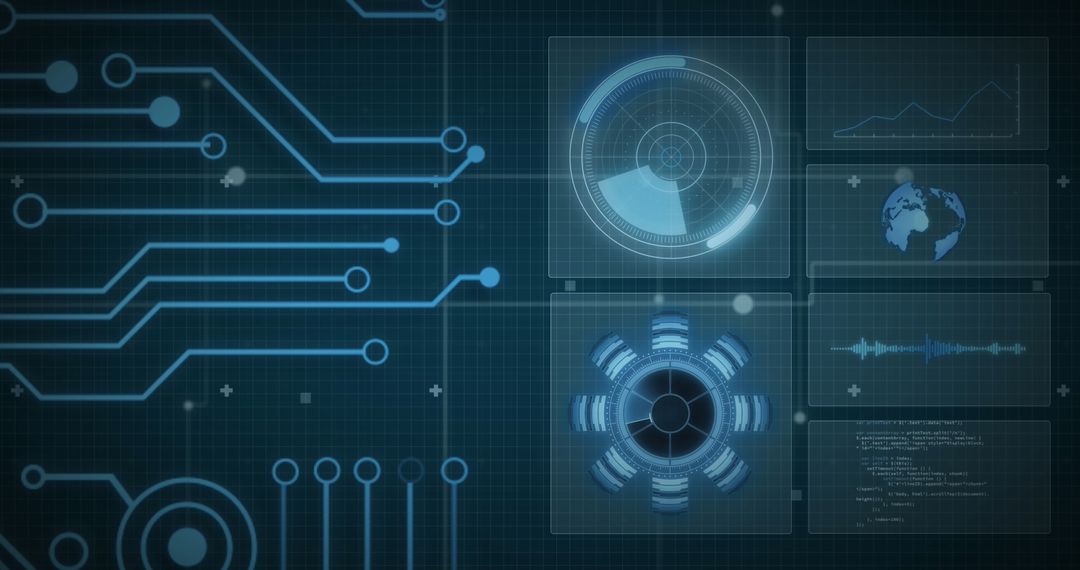 Futuristic Digital Interface with Global Data Processing Elements